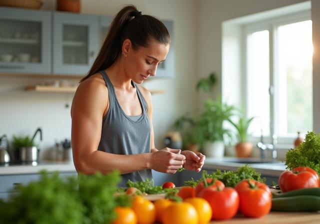 Atleta preparándose con nutrición balanceada